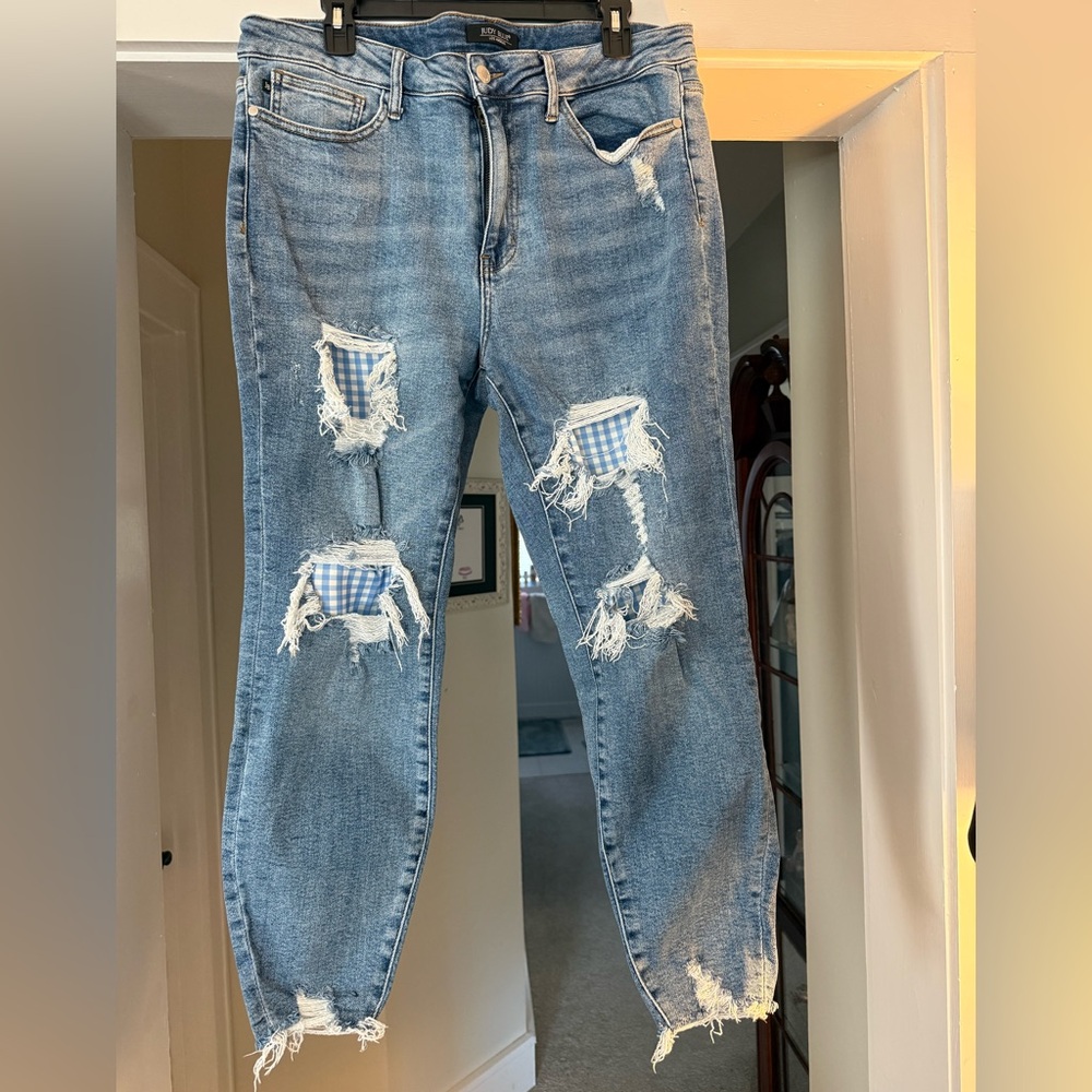 Judy Blue blue white checkered patch jeans size 16W